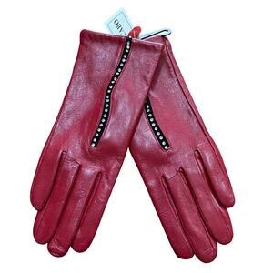 NEW old stock red leather gloves with rhinestone details size S Picabo brand